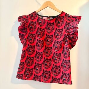 RARE Nooworks Wolverine Print Ruffle Top NWT Size M